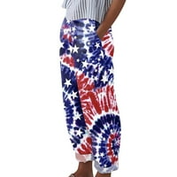 Ženska casual Day nezavisnosti Američka zastava Štampari hlače Baggy elastična struka pantalona široka