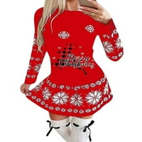 Eyicmarn ženska haljina božićni stil uzorak okrugli vrat dugih rukava