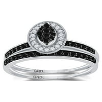 Jewels Sterling Srebrna okrugla Crna boja Poboljšani dijamant Bridal Wedding Ring Band Set CTTW veličine