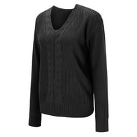 Daznico dreames za žene Dame Jesen i zimski dugi rukav Solid boja V izrez Slim Fit Twist Fashion Pleted pulover džemper Top Black M