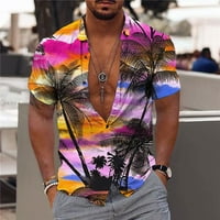 Ljetne muške tropske palmičke košulje Trendi gumb s kratkim rukavima dolje na plaži Havajski košulje Loše redovne fit odmor Top Pink XL