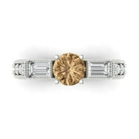 2. CT sjajan okrugli rez simulirani šampanjac 14k bijeli zlatni pasijans sa akcentima s tri kamenom prsten veličine 6.25