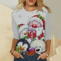 Ženska modna casual Three Quarter rukav božićni print Okrugli otvor za puloveru