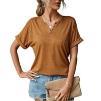 Lu's Chic ženska majica kratkih rukava V Vshirt Pamuk Ljetni modni gumb Stretch Henley tanka majica