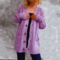 Ženske modne džempere za žene plus veličine čvrsti pleteni kardigan s jednim grudima veliki džepni jakni