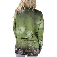 Duks za žene Ženska modna casual Okrugli vrat Print Džepni majica s dugim rukavima Top Green 3xl