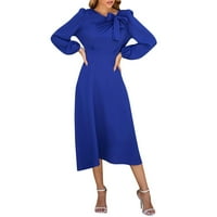 Haljine za žene Ženske bolne boje dugih rukava luk vintage haljina