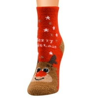 Guvpev Božićne žene Coral Fleece Socks Print Deblji protuklizni podne čarape za božićne kostime za žene