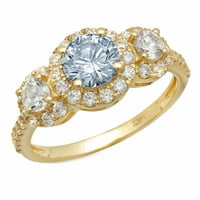1. CT sjajan okrugli rez Clear Simulirani dijamant 18k žuti zlatni pasijans sa akcentima tri kamenog prstena SZ 7.25