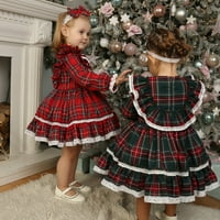 Meihuida Little Girging Božićna haljina s dugim rukavima Okrugli vrat čipkasti patchwork ruffle haljina