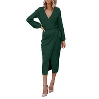PhoneOAP Women V omotač s dugim rukavima džemper s dugim rukavima CIJENA Struka Bodycon pletene midi elegantne haljine za žene zelene boje