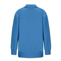 Žene vrhovi klirence trendove Žene Ležerne prilike pune boje rever od dugih rukava labav majica Bluza pulover plavi xl