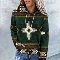 Ženski zapadni aztec geometrijski duksev etnički grafički pulover Duks dugih rukava dukserice s dugim rukavima Vintage casual vrhovi Lagana skakač vojska zelene s