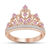 Okrugli rez simulirani multi kameni aurora princess stil angažman vjenčani krunski prsten u 14k ružičasto