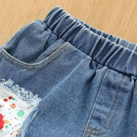 Dječja dječja odijela odjeća odjeća za djecu Toddler Colorful Ispiši jedno rame na vrhu plave traper kratke hlače postavljene 18-mjeseci