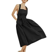 Haljine za žene plus veličine ženski kvadratni dekolte A-linijski bez rukava Maxi klirens a-line haljine crne xl