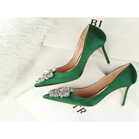 Wooblibling dame haljina pumpa šiljasti nožni štikleni petama visoke cipele na petu Ženske cipele satenske sandale za pete od kristala lagana zelena 6