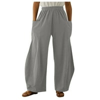 Ljetne radne pantalone za žene casual pantne odijele za žene džepove široke labave posteljine ženske