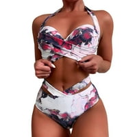 Fnochy bikinis za žensko odobrenje pokrivaju jedan kupaći kostim za havajske tropskog otiska plivajućeg Bra i ruffles kupaćih kupaćih odjeća