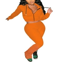 Beiwei ženske kapuljače i hlače sa kapuljačom jogger set dugih rukava dva odjeća labav fit dukset sportsko kolosjek setovi čvrste boje obrezane kardigan narančasta