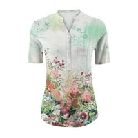 Bluze sksloeeeeee za žene Retro cvjetni print Dressy bluza V izrez kratki rukav na vrhu labave majice