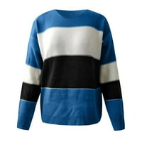 Riforla Ženski blok u boji prugasti s džemper s vratom Dugi rukav plemenci Pulover Jumper vrhovi ženski pulover džemper plavi s