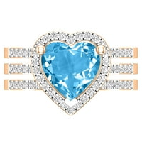 Dazzlingock kolekcija Center u obliku srca Blue Topaz sa okruglim bijelim dijamantskim halo stilom za angažman za žene za žene u 18K ružičastog zlata, veličina 9.5