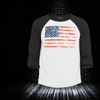 Trgovina4EVER-a Muška američka zastava Horizontalna SAD Patriotic 4. jula Raglan bejzbol majica X-Velika bijela crna