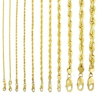 Nuragold 14k žuto zlato od krutog užad dijamantskog rezanog lanca ogrlica, narukvica ili anket veličine 7 - 30