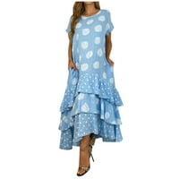 Hanas haljine Žene Ležerne prilike kratkih rukava Spring Crewneck Patchwork Boho cvjetni rufffle midi haljina svijetlo plava s