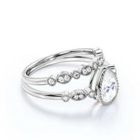 Dazzling Boho & Hippiepie 1. Karatni kruški prsten za rušenje Moissite zaručnički prsten, vjenčani prsten, jedan podudaran pojas u srebru s 18k bijelim zlatnim oblogom, poklon za rođendan, obećajući prsten