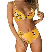 Kupaći kostimi za žene, žene bandeau podstavljeni push up kupaći kostim kupaći kostim kupaći kostimi bikini set žuti xl
