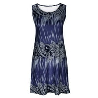 Finelylove sundrese za ženu Ležerne haljine A-line dužine koljena bez rukava, plavi xxxl