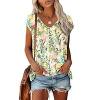 USMIXI ženski vrhovi cvjetni print V-izrez kratki rukav majice ljetne dame casual lagano labavo slobodno