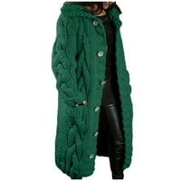Yinmgmhj Zimski kaputi za žene Ležerne prilike Ležerne prilike sa dugim rukavima Otvoreni prednji modni labavi elegantan topli džep džep Jednostruki rukav kaput zeleno + xxl