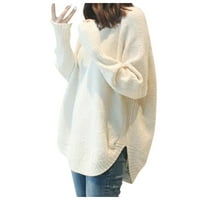 Kali_store zip up džemper ženski slatki blok u boji udoban kabel pletene pulover džemperi bijeli, jedna