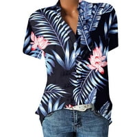 Žene vrhovi modne majice kratki rukav V-izrez cvjetna bluza s-3xl plava