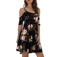 Haljine za žene plus veličine ženska haljina za sunčanje cvjetna scoop vrat kratkih rukava kratke ljetne haljine crne xxl