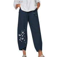 Follure plus kapri hlače za žene casual modni pamučni i posteljina leptir cvjetni ispis široko-nogu