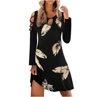 Ljetna haljina za ženske haljine za sunčanje Crta s dugim rukavima cvjetna crna m