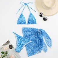 Aaiymet plaža suknja Podesiva boja Tri bikini Žene ruffle kupaći kostim za žene plus veličine 2x, plavi