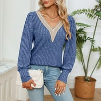 Ženski sa dresima s dugim rukavima s vrhovima pletenica čipka V izrez opušteni fit pulover Duks duks povremeni majica