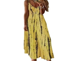 Groanlook ljetna haljina za žene casual v vrat boemijska haljina dame duge maxi haljine kravata kravata klizni haljina bez rukava Summer Sandress Yellow 5XL