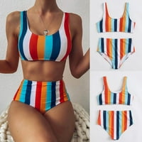 GDFUN Žene Striped Push up High Reight struk Halter Bikini Set dva kupaći kostim Žene