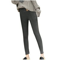Ženski elastični visoki struk pune duljine hlače zimske pantalone sova ispis hlače runo obložene pantske ručke gamaše sive m