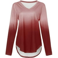 Žene V-izrez T-majice Dugi rukavi Bluze Gradijejn T majice Redovni fit pulover vrhovi HIP ties vrhovi modne odjeće