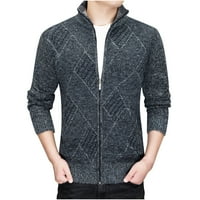 Zimski džemper za muškarce - kardigan Slim toplo pletena džemper jakna Geomotrična tiskana dugih rukava, puna zip odjeća jakna crna