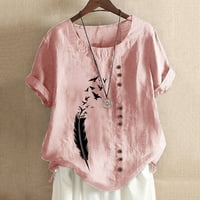 Slatke košulje ružičaste košulje Ljeto Žene Veliki pamučni posteljina kratki rukav gornji rukav gornji