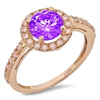CT sjajan okrugli rez Clear Simulirani dijamant 18k ružičast zlato halo pasijans sa accentima prsten