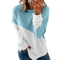 Ženska ležerna uboda kontrastna boja dugih rukava bluza pulover vrhove svijetloplava l